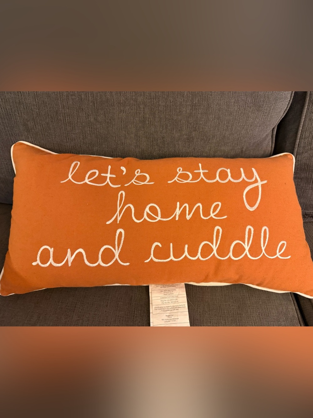 Let's Stay Home and Cuddle Orange Decorative Pillow